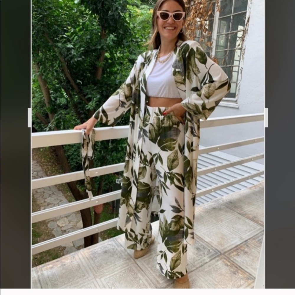 Leaf Print Kimono Set